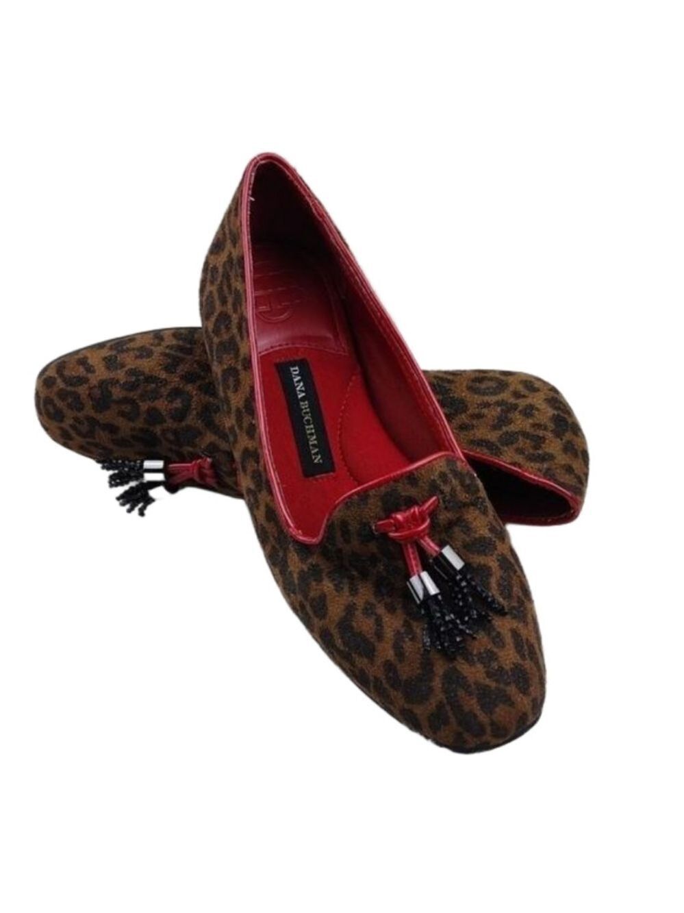 Dana Buchman Brown Leopard Print Leather Closed Almond Toe Slip On Flat Shoe